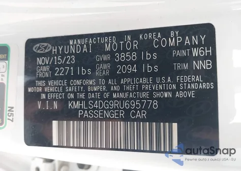 2024 Hyundai Elantra Sel z USA, uszkodzony, nr VIN KMHLS4DG9RU695778